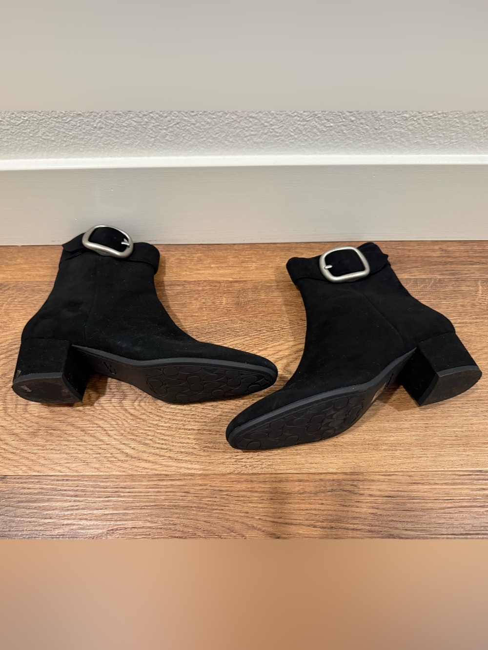 Coach Black Suede Ankle Boots with Side Buckle - Picture 4 of 9